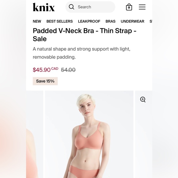 Brand new Knix wireless v-neck thin strap padded bra - sz 6 midnight - Picture 3 of 14